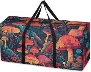 Glowing Mushrooms Extra Large Moving Bags Heavy Duty Storage Bags Colorful Mushrooms Cloth Wrap Around Handles Double Zipper Reusable Convenient Foldable Storage Tote for Travel Camping Space Save