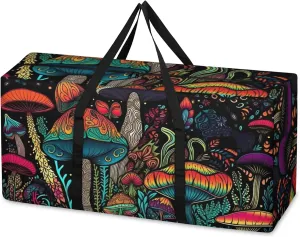 Glowing Mushrooms Extra Large Moving Bags Heavy Duty Storage Bags Graffiti Mushrooms Cloth Wrap Around Handles Double Zipper Reusable Convenient Foldable Storage Tote for Travel Camping Space Save