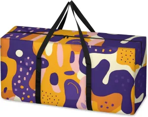 Graffiti Extra Large Moving Bags Heavy Duty Storage Bags Colorful Geometry Cloth Wrap Around Handles Double Zipper Reusable Convenient Foldable Storage Tote for Travel Camping Space Save
