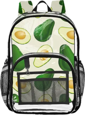 Green Avocados Beige Clear Bag for Women Travel Boys Backpacks for Girls Plastic Transparent Bookbag