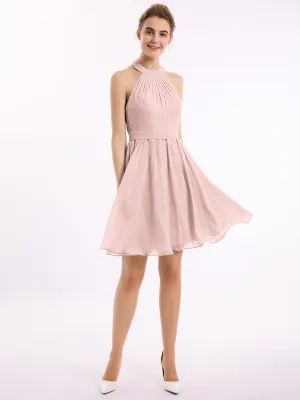 Halter Chiffon Short Bridesmaid Dresses-Dusty Rose Plus Size