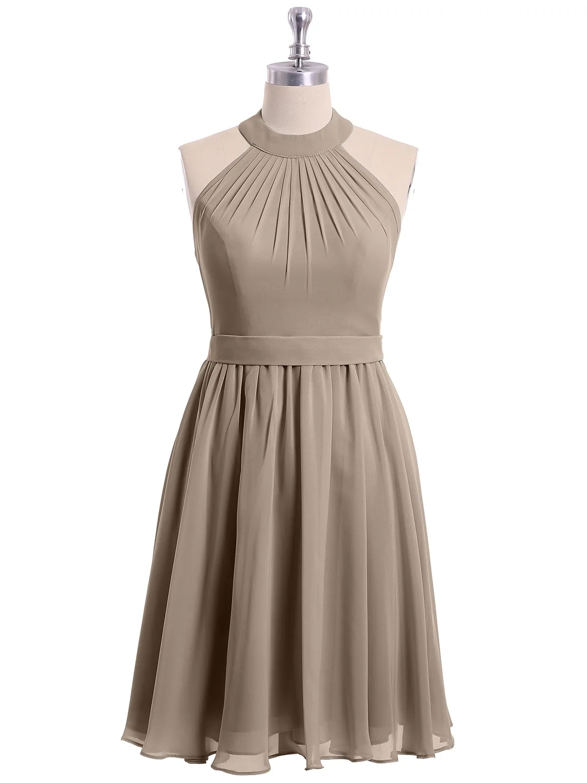 Halter Chiffon Short Bridesmaid Dresses-Taupe