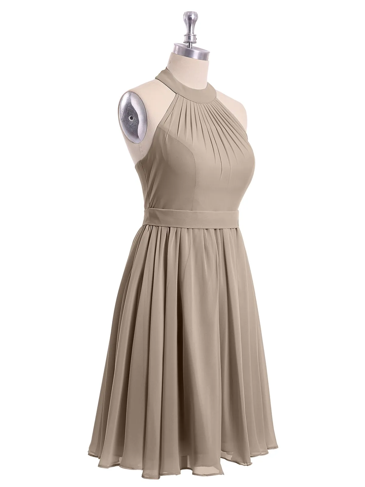 Halter Chiffon Short Bridesmaid Dresses-Taupe