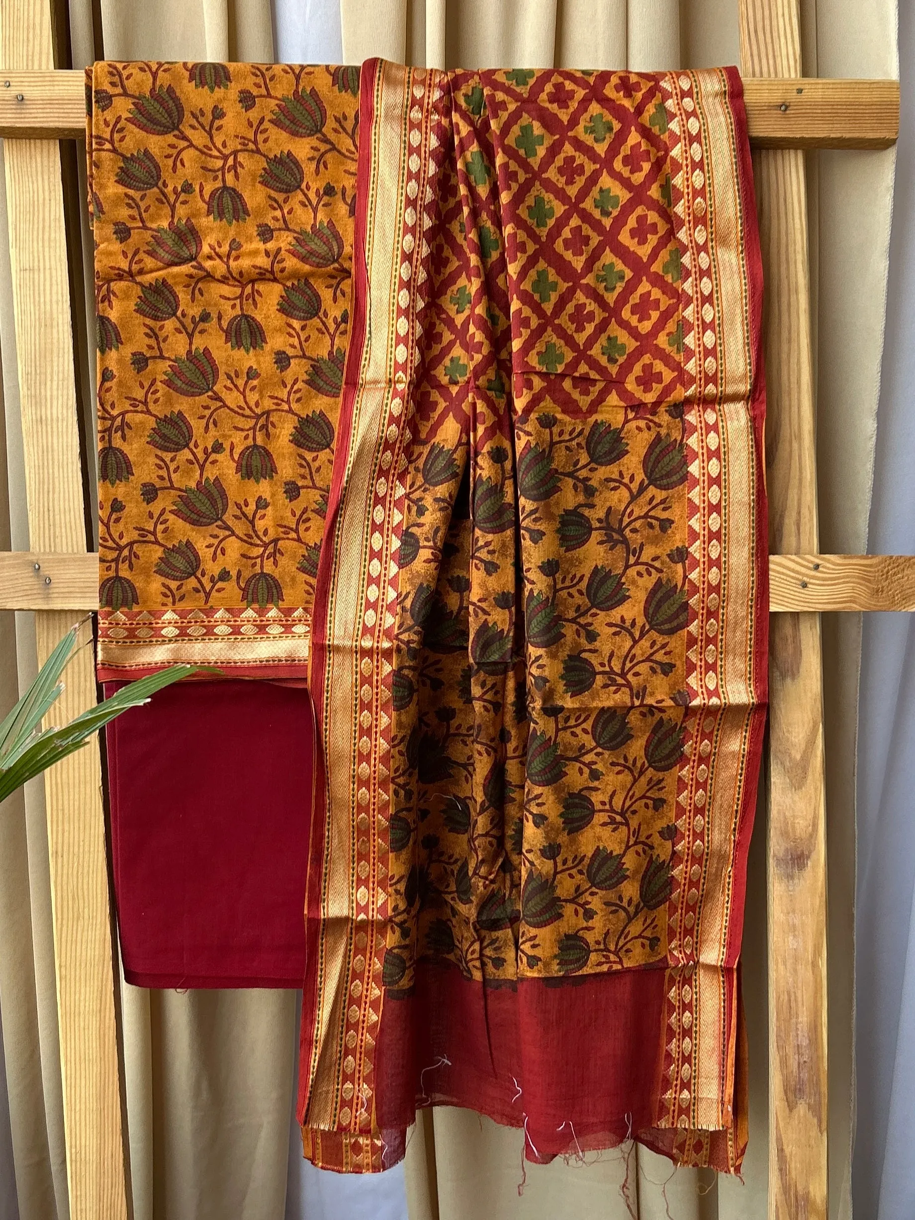 Hand Block Print Cotton Dress Material with zari Border