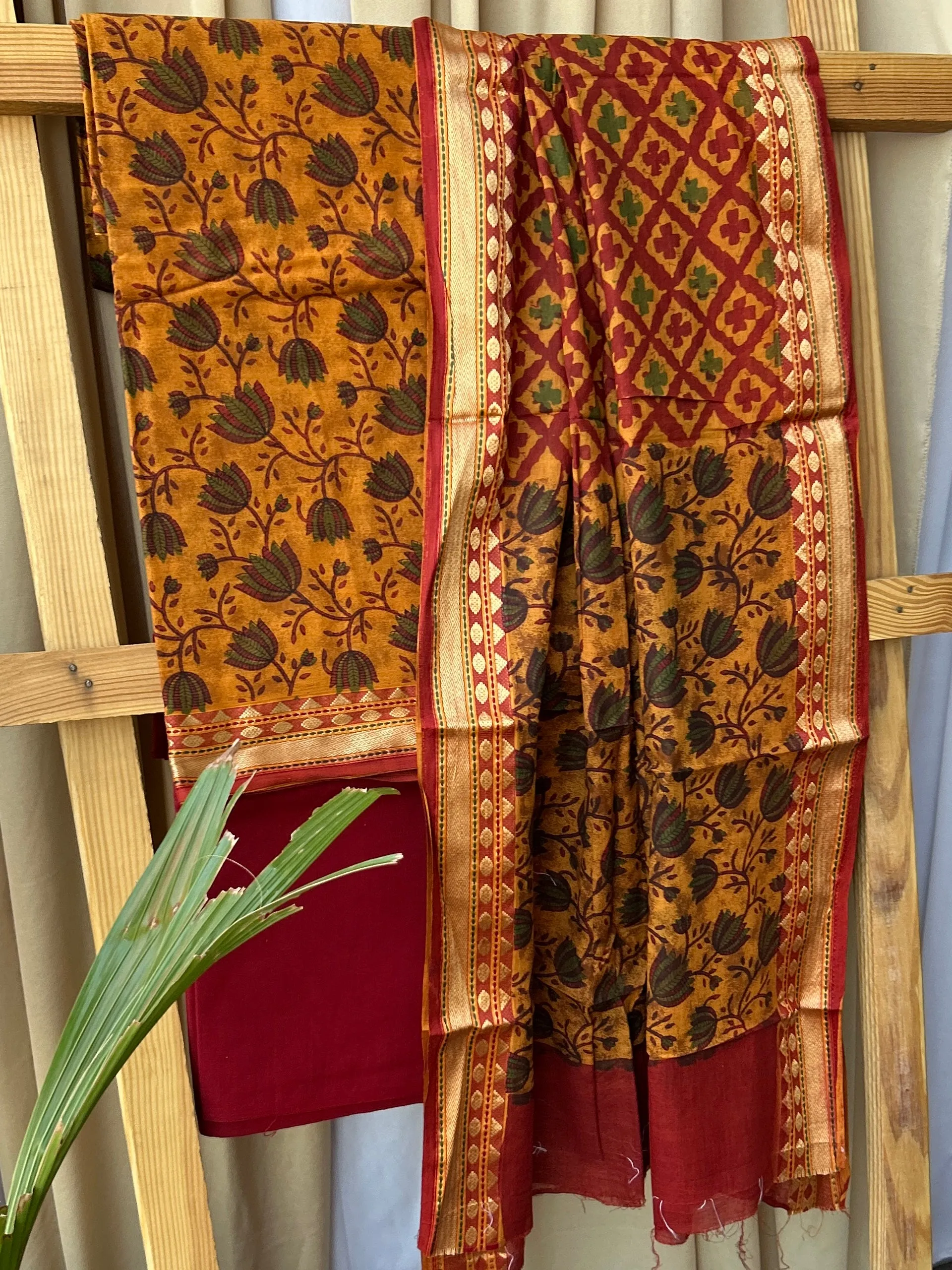 Hand Block Print Cotton Dress Material with zari Border