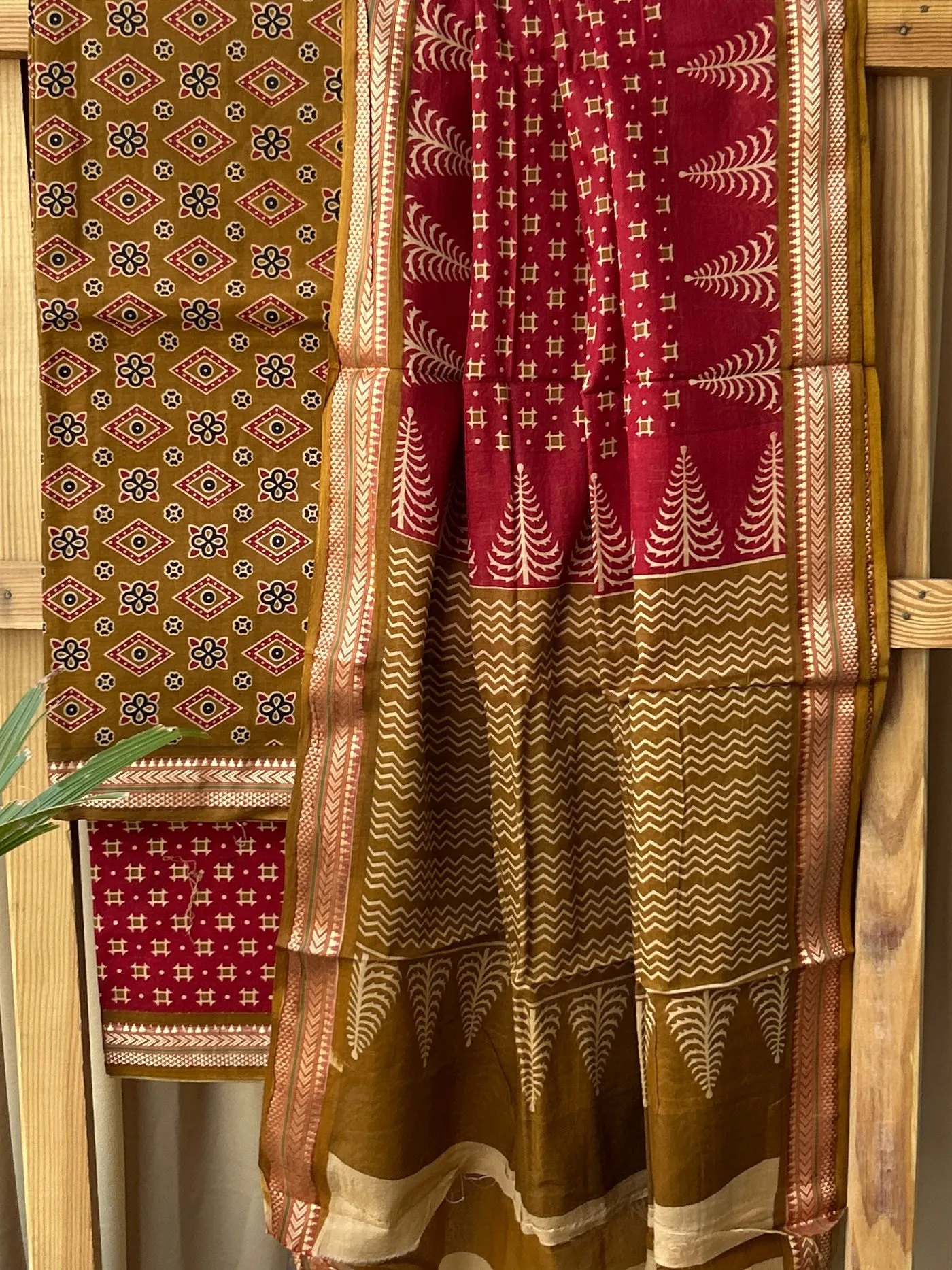 Hand BlockPrint Cotton Dress Material with zari Border