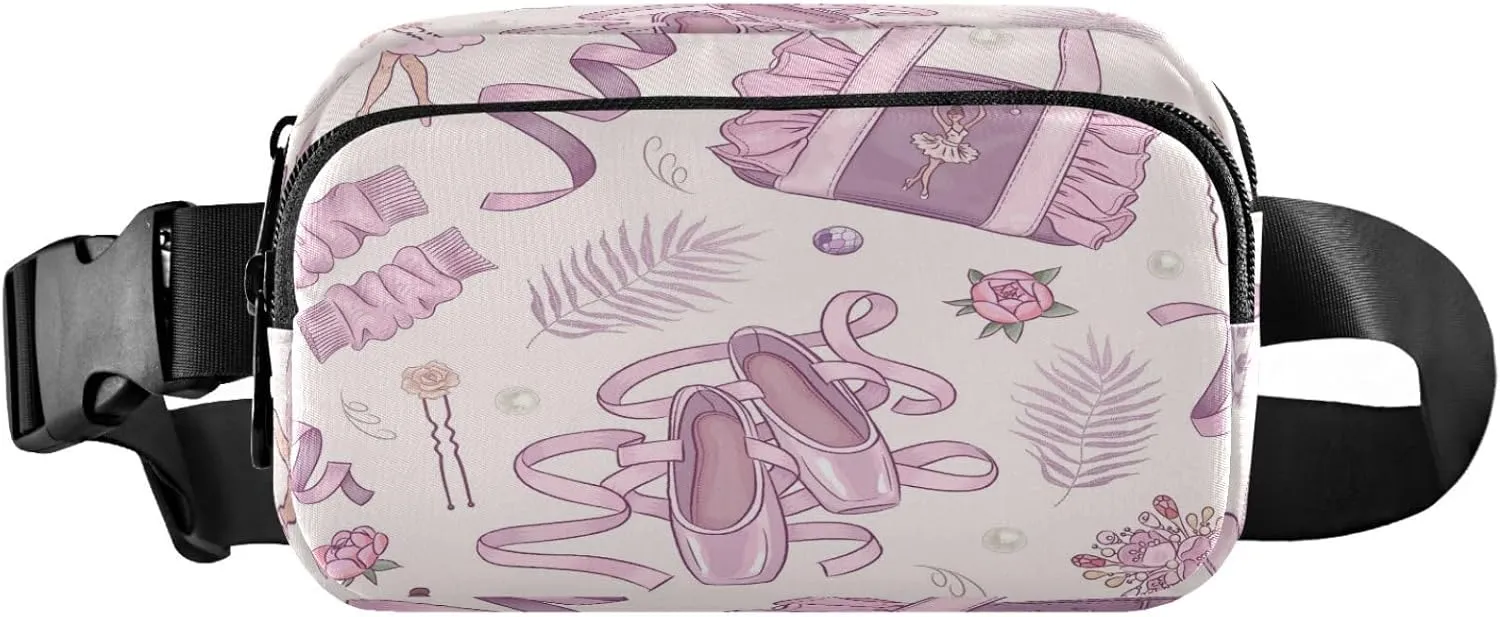 Hand Drawn Ballet Purple Belt Bag for Women Men Fanny Pack Small Waist Pouch Crossbody Bags for Outdoor Hiking Running Travel