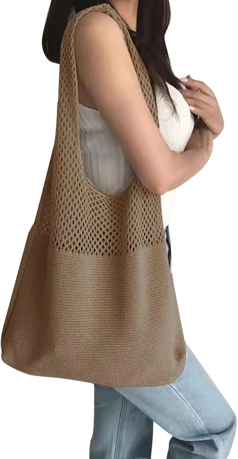 Handbag Under the Arm Purses Women's Spring/Summer Portable Retro Hollow Knitted Handheld One Shoulder Vest Bag