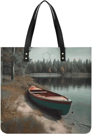 Handbags for WomenBoat Moored on ShoreTrendy Vegan Leather Hobo Handbags,Women's Soft Bucket Bag For Women - Ladies Handbags For Work, Travel, Casual Use,Birthday Gifts