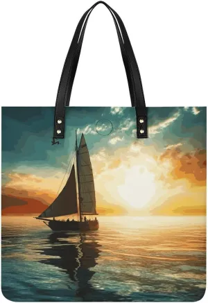 Handbags for WomenBoat on The OceanTrendy Vegan Leather Hobo Handbags,Women's Soft Bucket Bag For Women - Ladies Handbags For Work, Travel, Casual Use,Birthday Gifts
