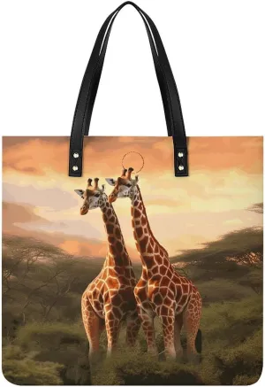 Handbags for WomenCouple GiraffeTrendy Vegan Leather Hobo Handbags,Women's Soft Bucket Bag For Women - Ladies Handbags For Work, Travel, Casual Use,Birthday Gifts
