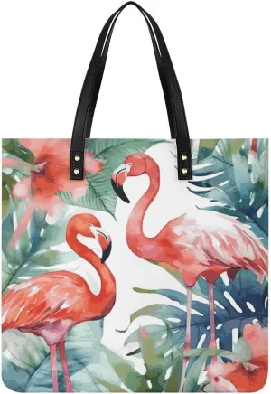 Handbags for WomenFlamingos Watercolor TropicsTrendy Vegan Leather Hobo Handbags,Women's Soft Bucket Bag For Women - Ladies Handbags For Work, Travel, Casual Use,Birthday Gifts
