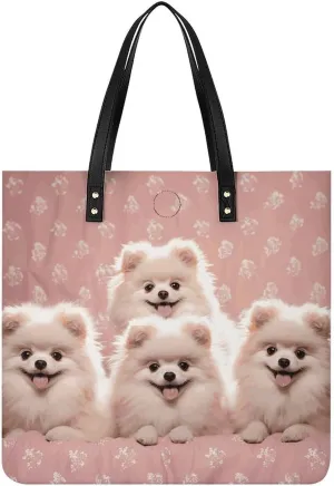 Handbags for WomenPomeranians PuppiesTrendy Vegan Leather Hobo Handbags,Women's Soft Bucket Bag For Women - Ladies Handbags For Work, Travel, Casual Use,Birthday Gifts