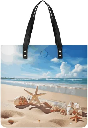 Handbags for WomenPretty Beach And SeashellTrendy Vegan Leather Hobo Handbags,Women's Soft Bucket Bag For Women - Ladies Handbags For Work, Travel, Casual Use,Birthday Gifts