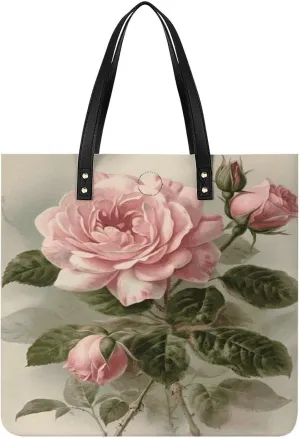 Handbags for WomenVintage Pink RoseTrendy Vegan Leather Hobo Handbags,Women's Soft Bucket Bag For Women - Ladies Handbags For Work, Travel, Casual Use,Birthday Gifts