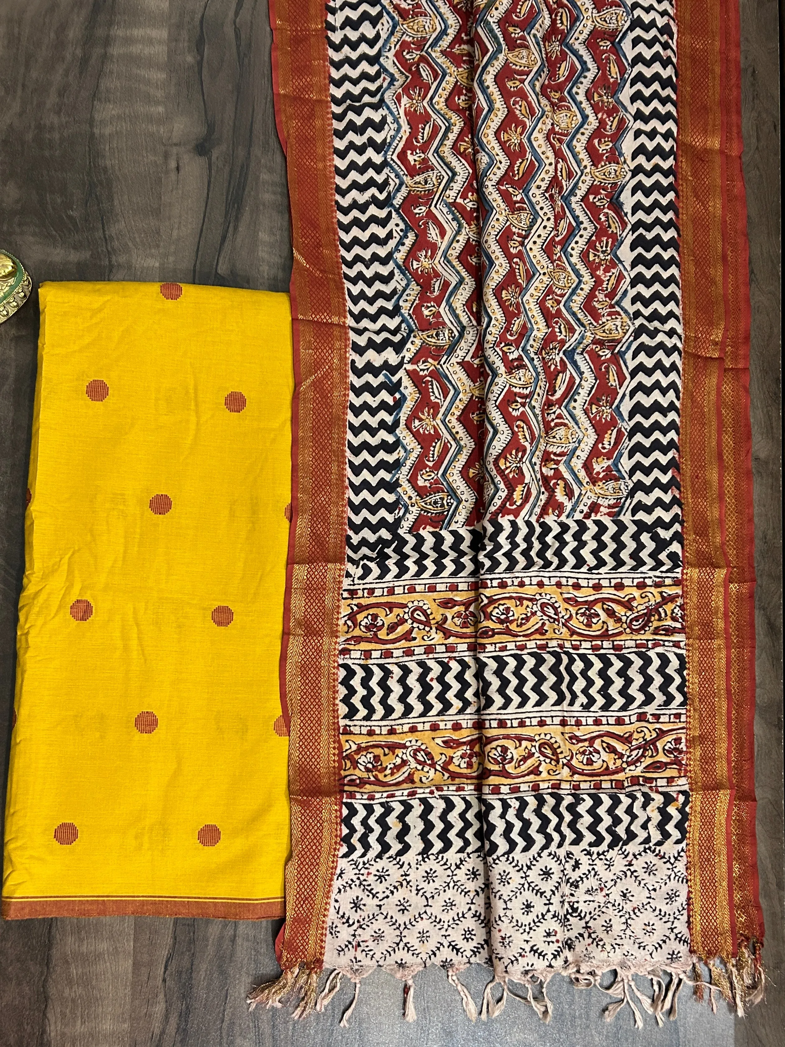 Handloom Cotton Dress Material with Kalamkari Silk Dupatta
