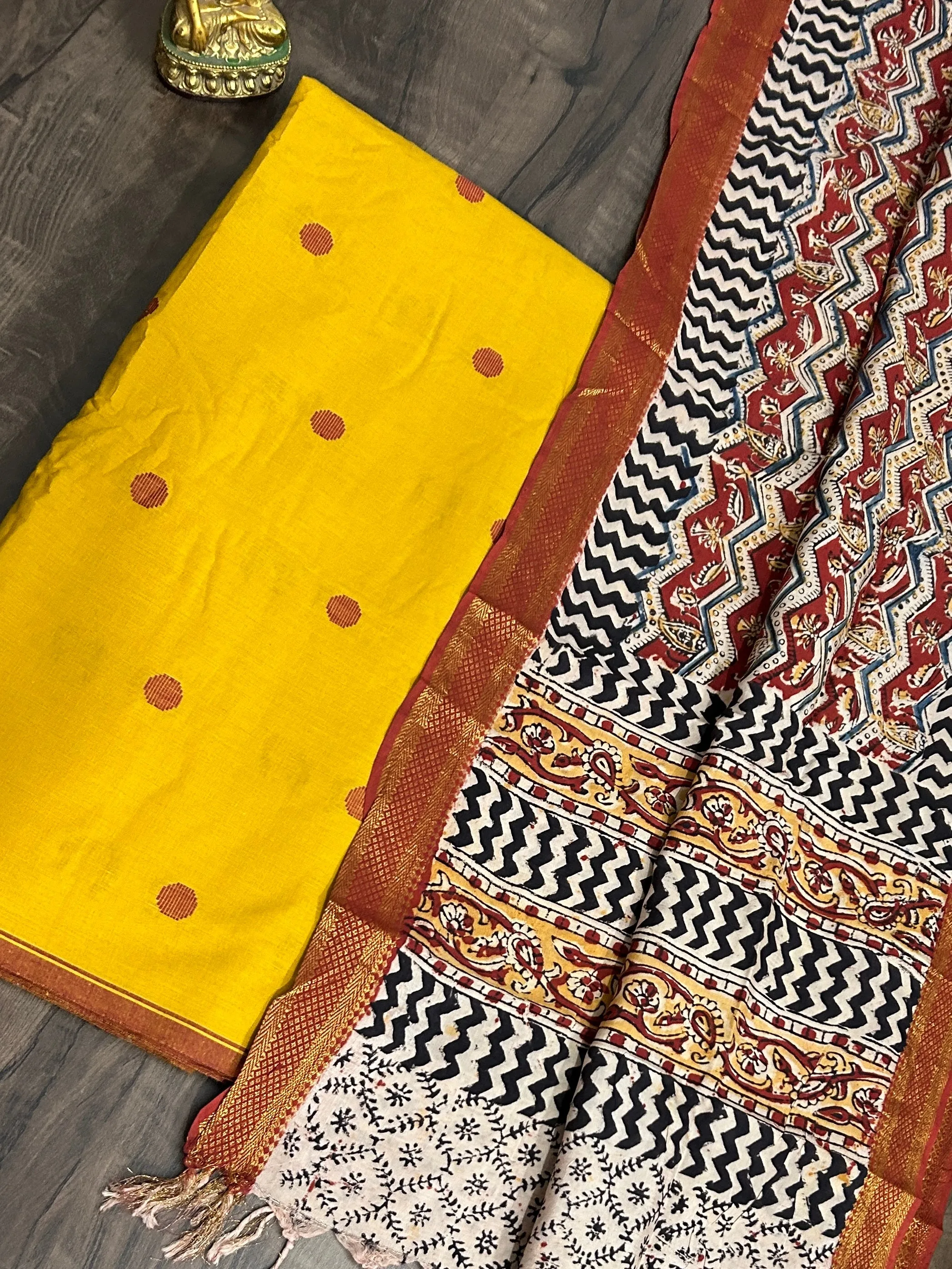 Handloom Cotton Dress Material with Kalamkari Silk Dupatta