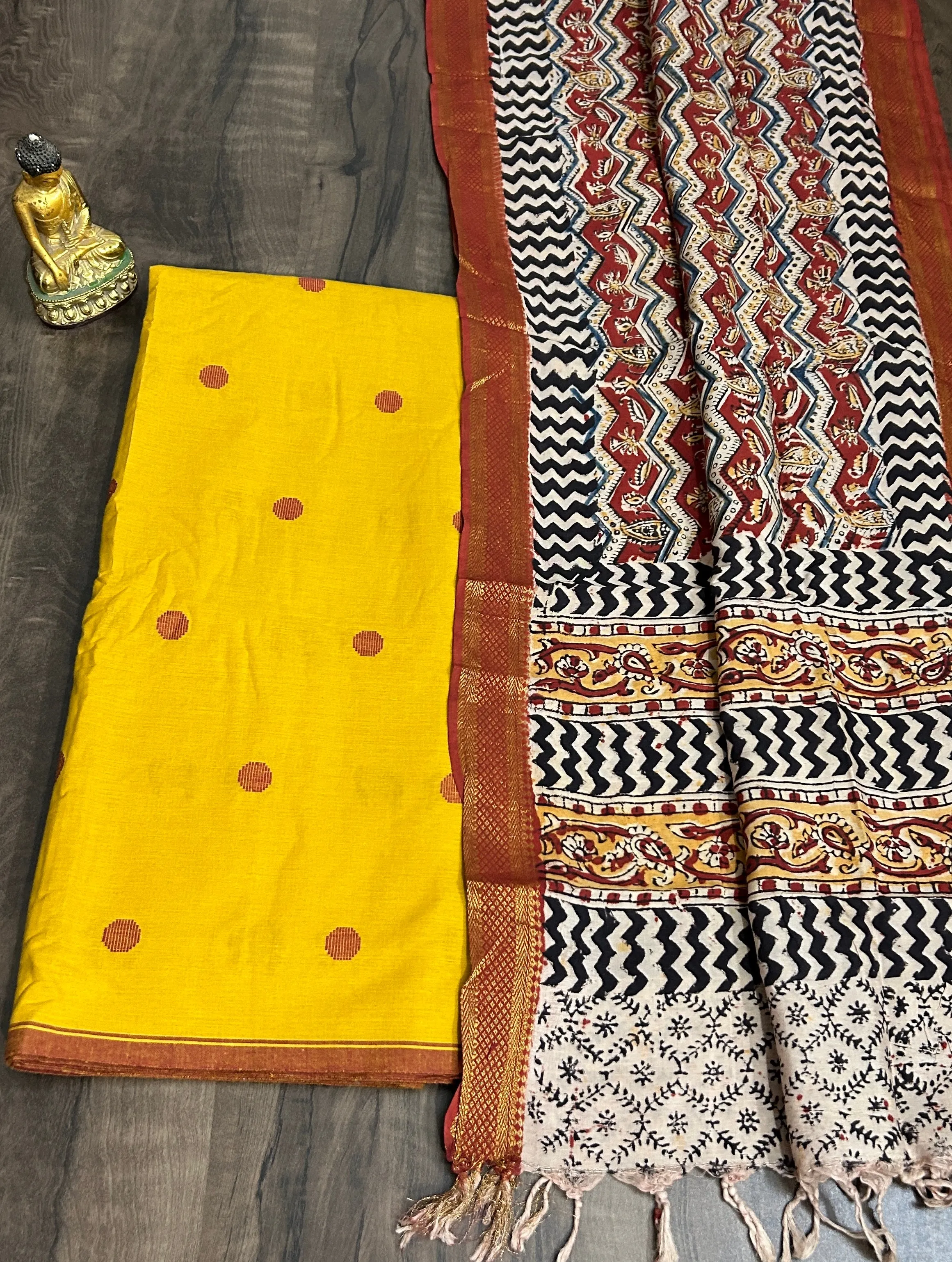 Handloom Cotton Dress Material with Kalamkari Silk Dupatta