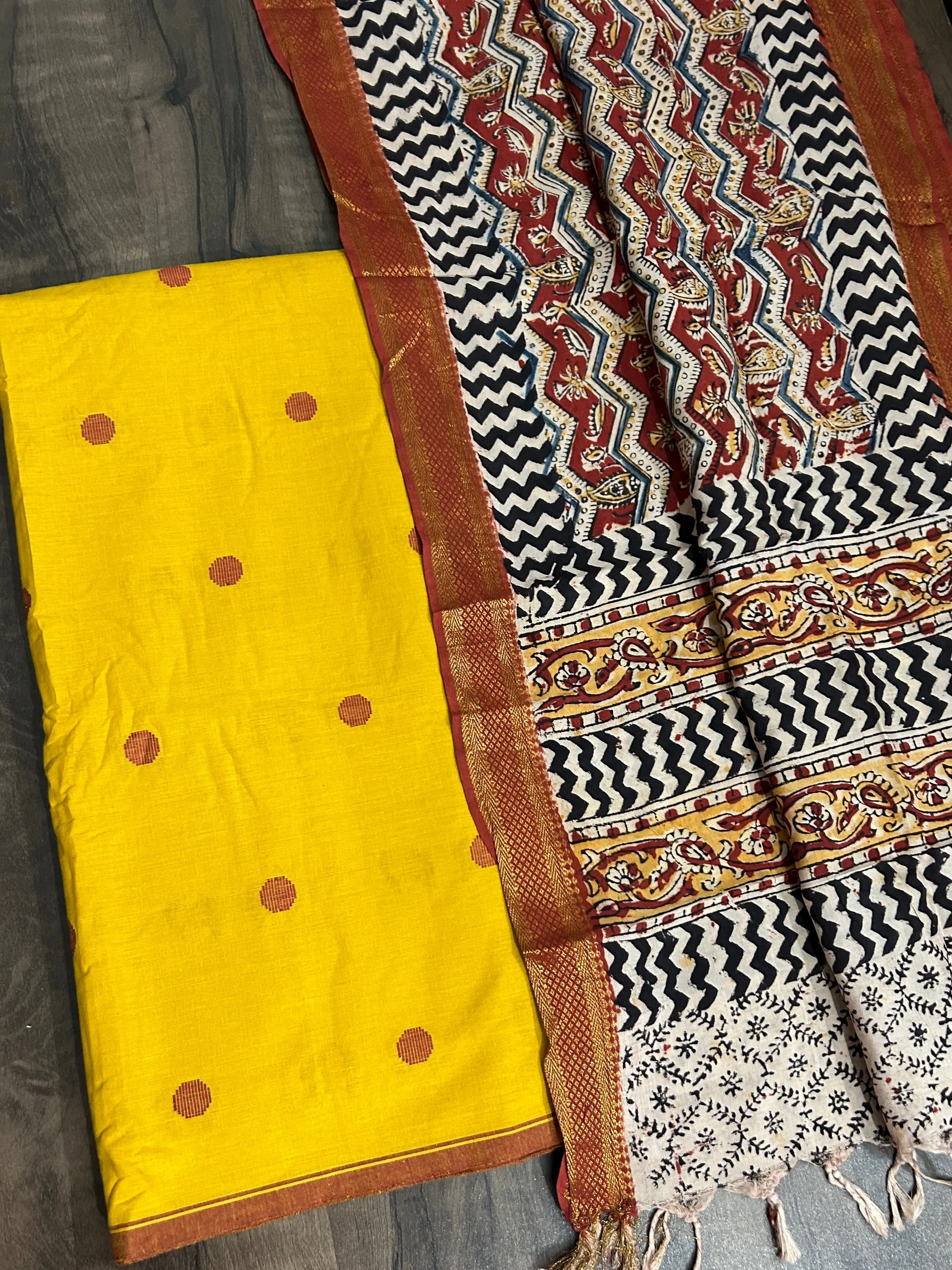 Handloom Cotton Dress Material with Kalamkari Silk Dupatta