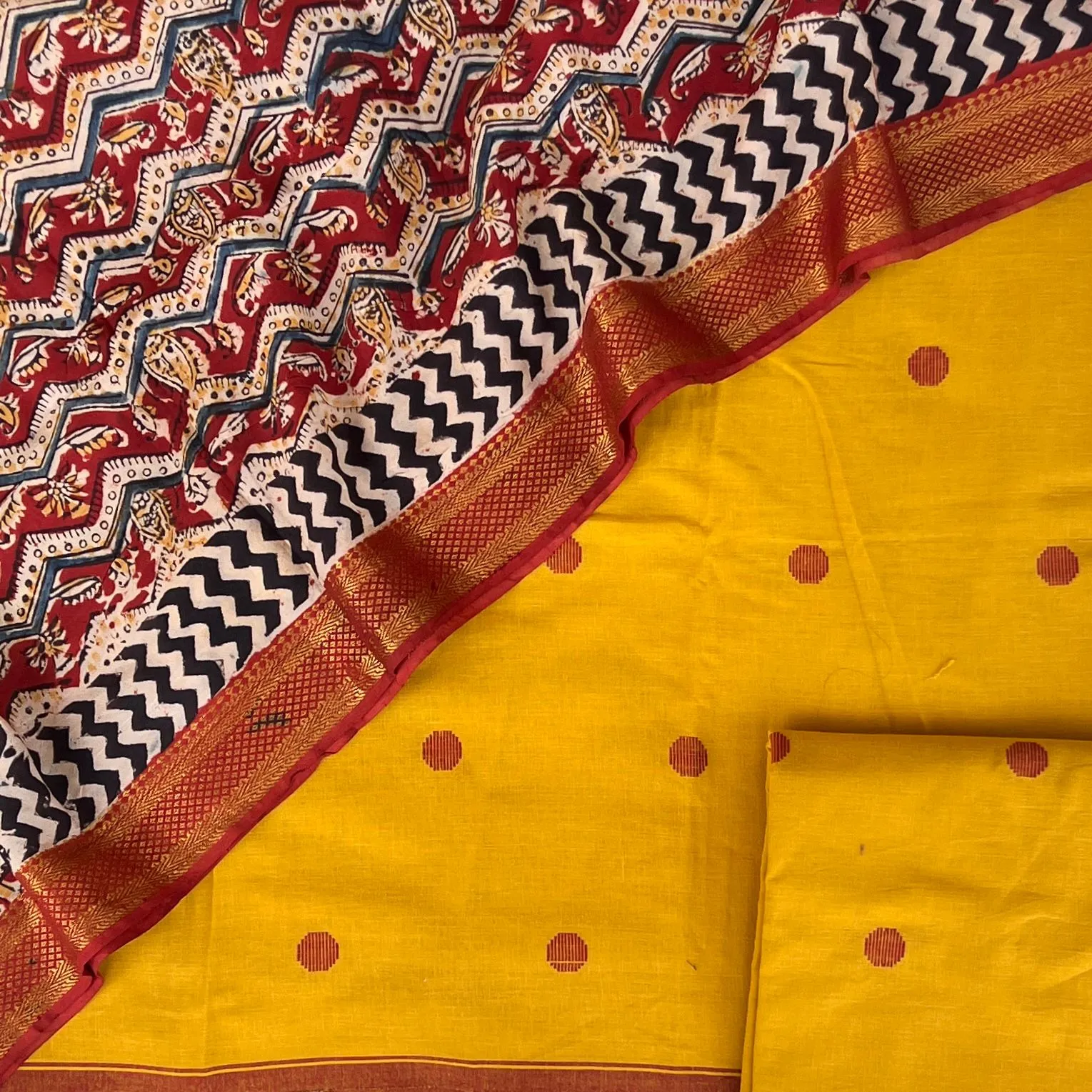 Handloom Cotton Dress Material with Kalamkari Silk Dupatta