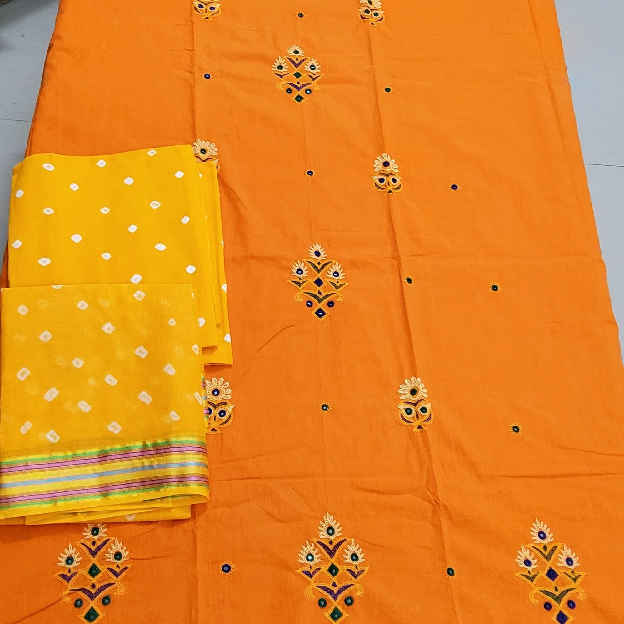 Handloom Cotton Dress Material with Kutchh Rabari embroidery