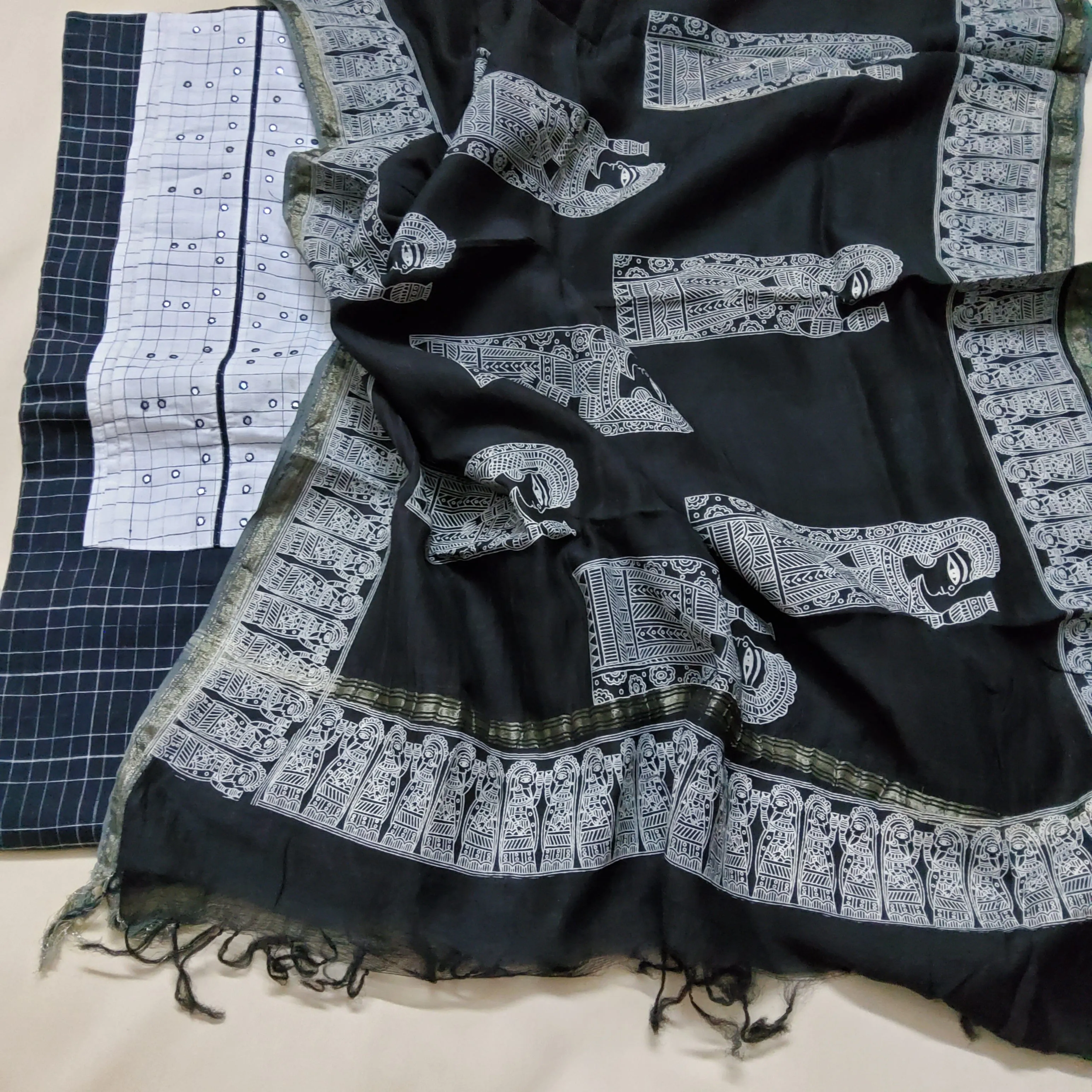 Handloom Cotton Dress Material with Maheshwari Dupatta