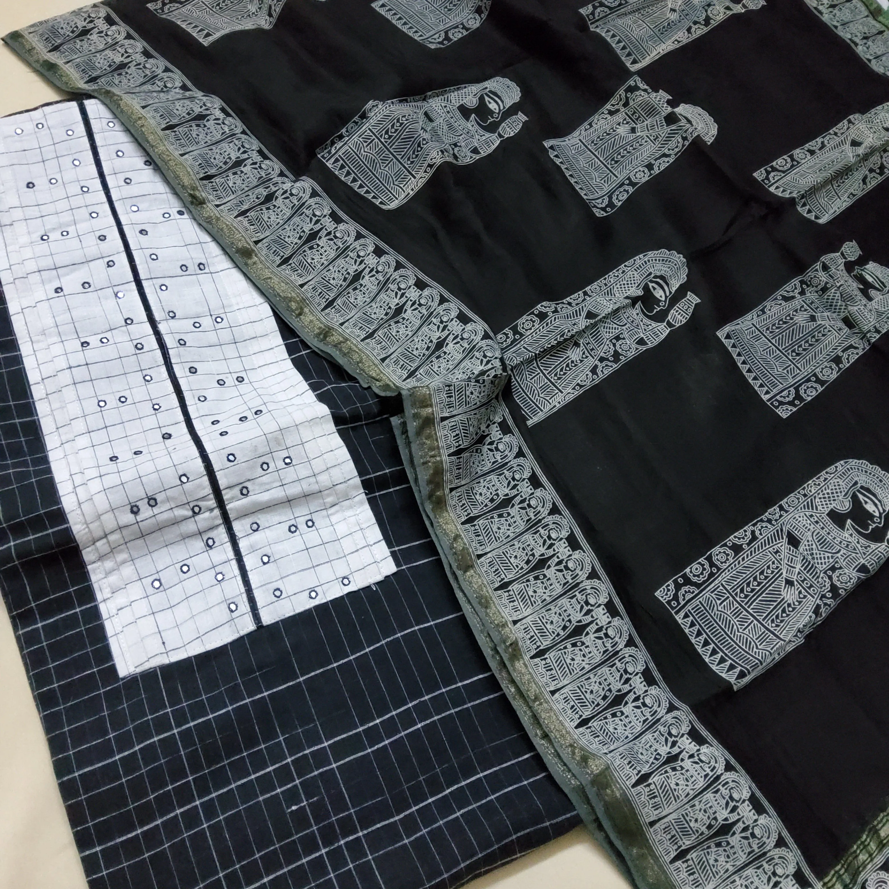 Handloom Cotton Dress Material with Maheshwari Dupatta