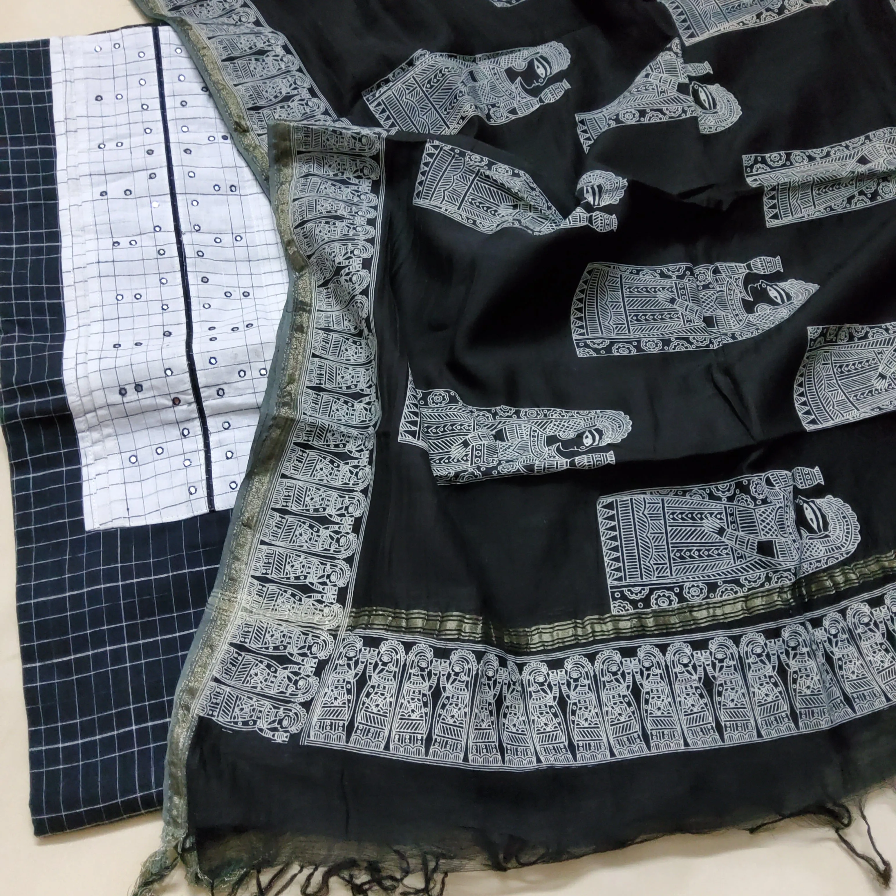 Handloom Cotton Dress Material with Maheshwari Dupatta