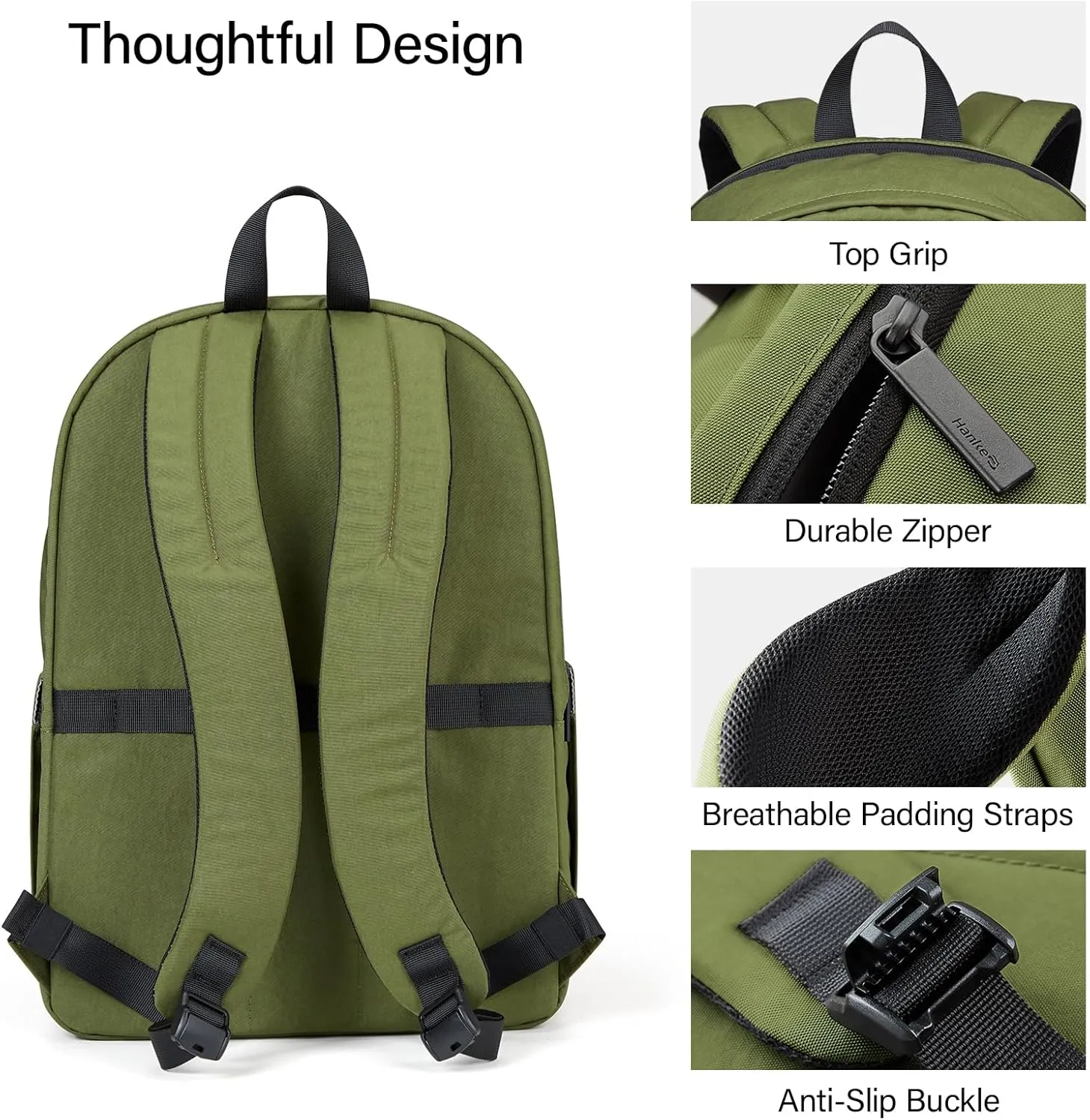 Hanke Travel Backpack for Women Men, Effortless Work Backpack for Women, Airline Approved Anti Theft Backpacks with Luggage Strap, Lightweight School Backpacks Casual Daypack (Pine Green)
