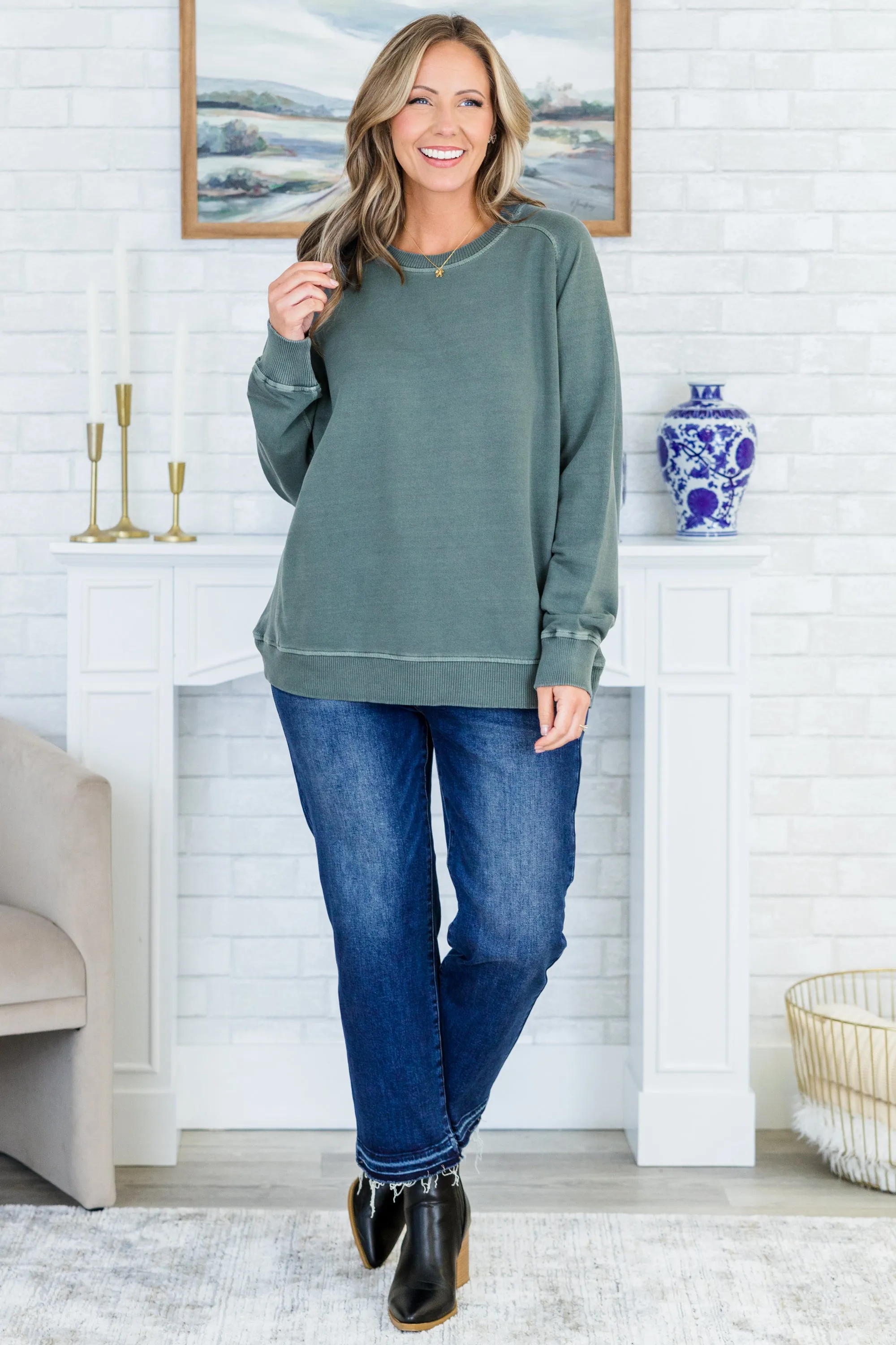 Happy To Be Here Pullover, Ash Jade