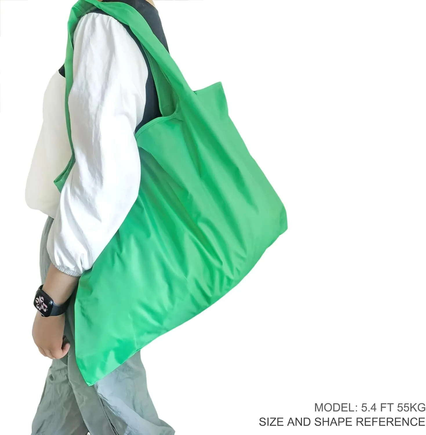 HAPPYHEDI Foldable Reusable Grocery Bags Washable Shopping Totes, Long Handles, Fold-Up Pouch, Heavy Duty Bulk