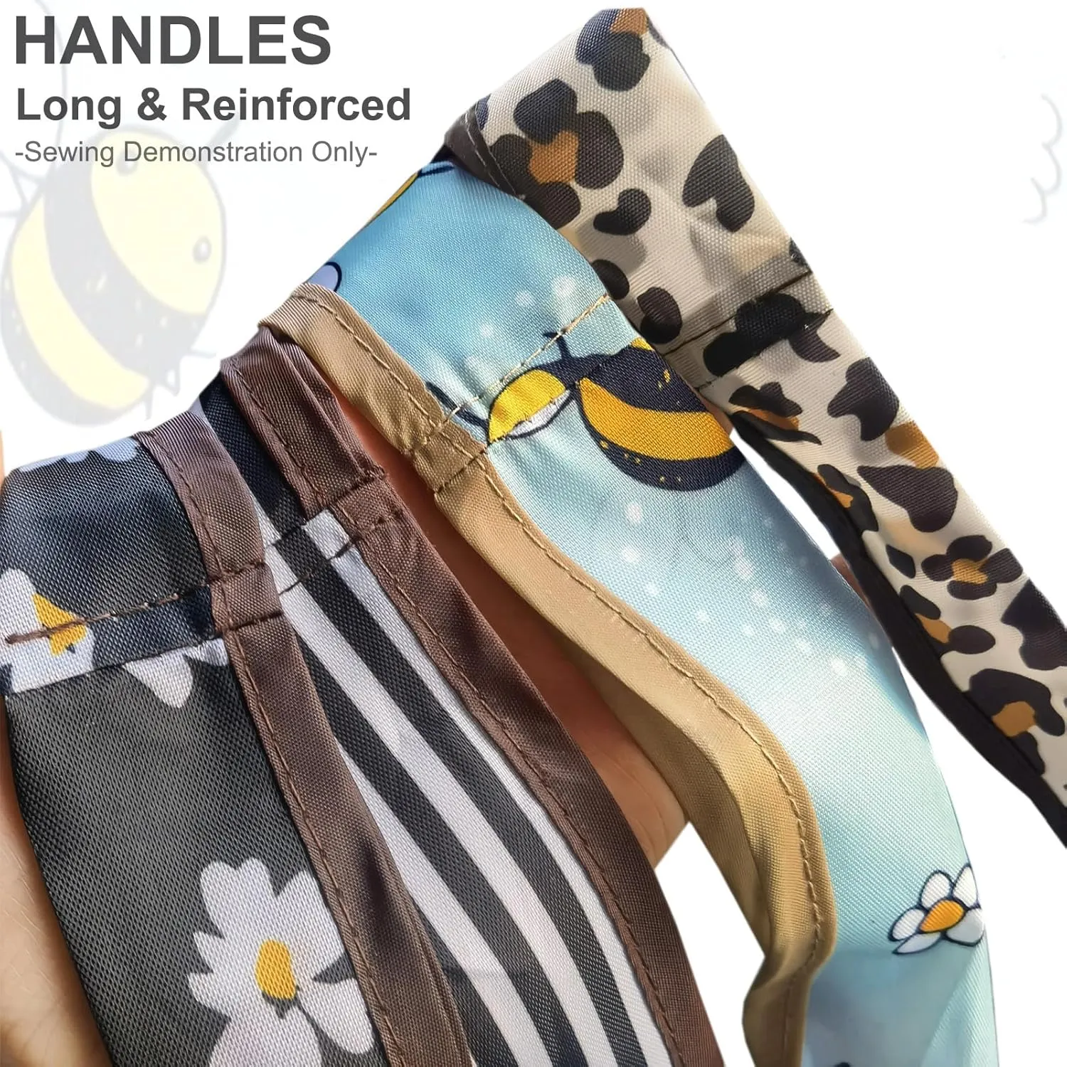 HAPPYHEDI Foldable Reusable Grocery Bags Washable Shopping Totes, Long Handles, Fold-Up Pouch, Heavy Duty Bulk