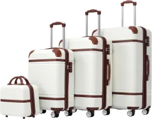Hardshell Luggage Set 4 Pieces 20" 24" 28" Lightweight Spinner Suitcase with Cosmetic Case, White