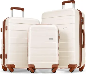 Hardshell Luggage Set with Adjustable Handles, 3-Piece Lightweight Suitcase with Spinner Wheels, Ivory