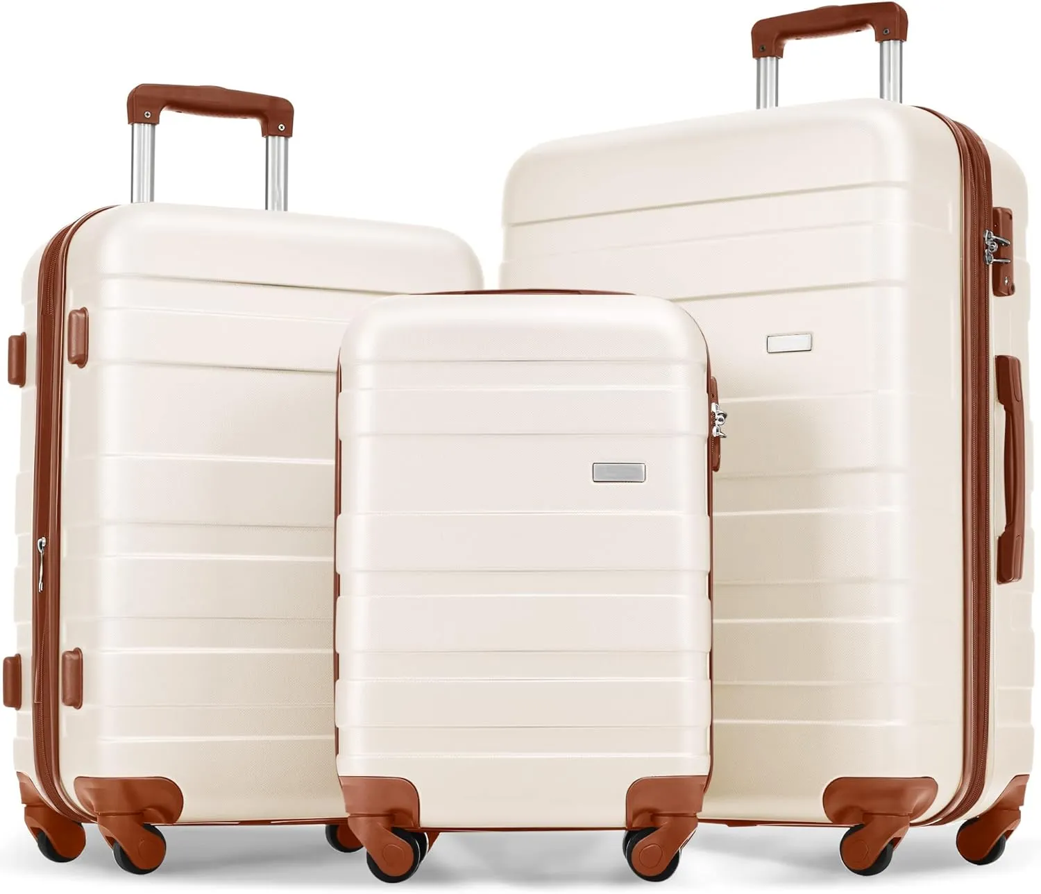 Hardshell Luggage Set with Adjustable Handles, 3-Piece Lightweight Suitcase with Spinner Wheels, Ivory