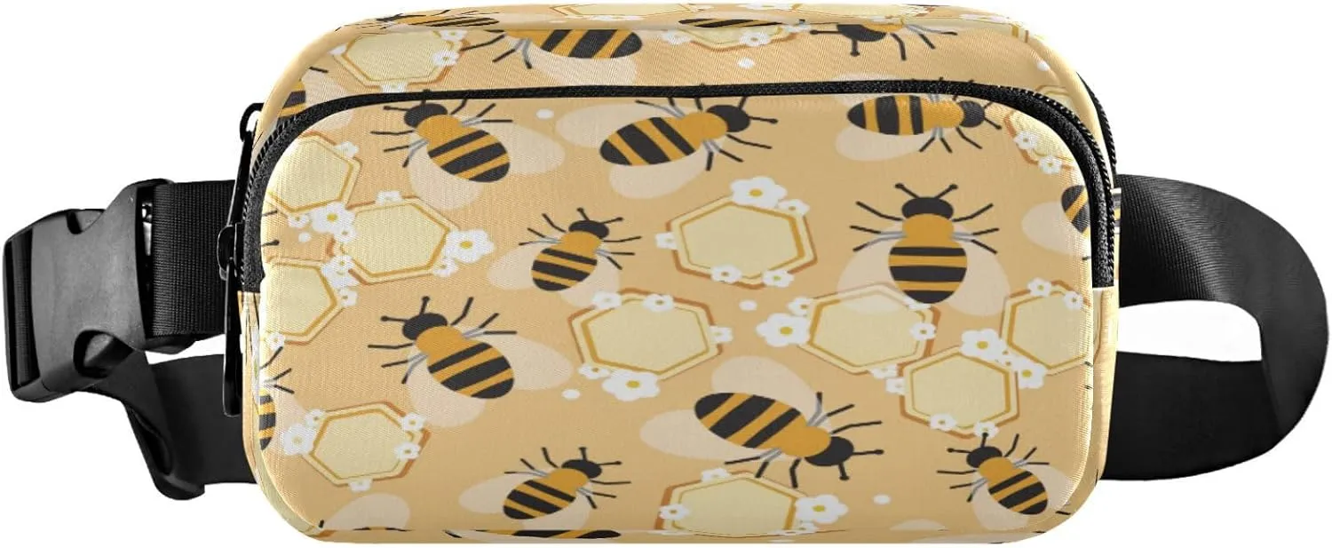 Honey Flowers Bee Belt Bag for Women Men Bee Honeycomb Fanny Pack Small Waist Pouch Crossbody Bags for Outdoor Hiking Running Travel