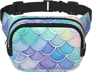 Ice Cream Colored Mermaid Scales Fanny Pack for Women Men Fashion Waist Packs with Adjustable Strap Crossbody Belt Waist Bag for Hiking Running Travel
