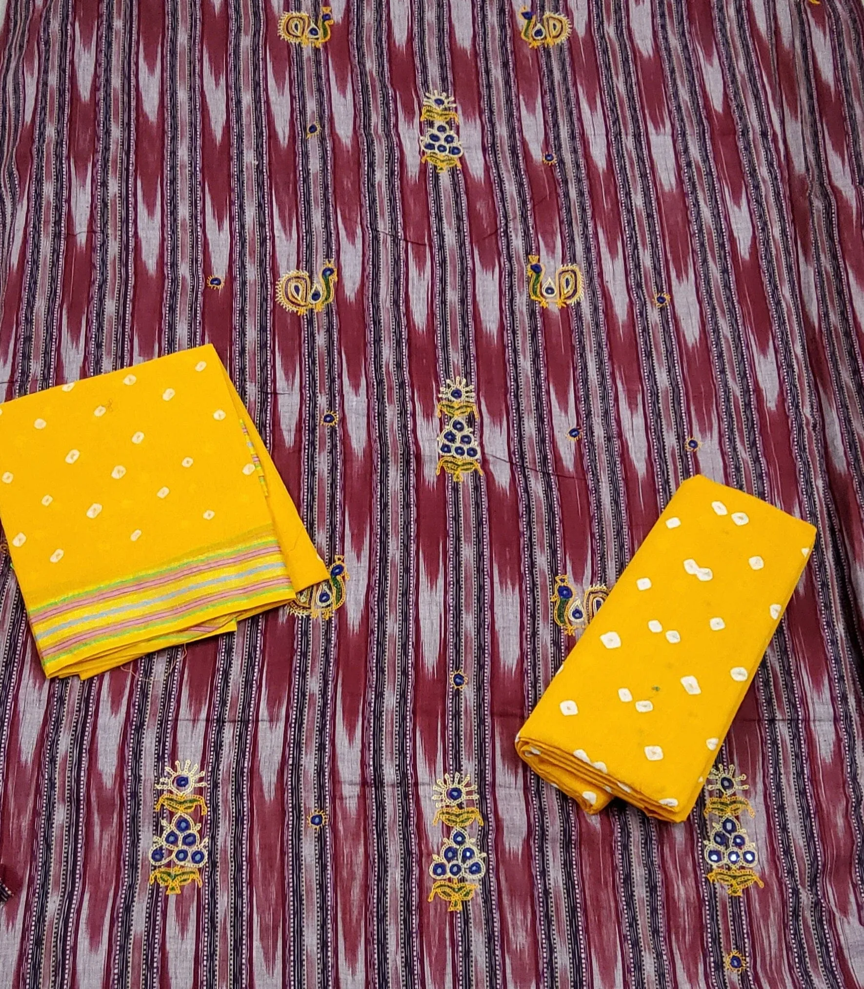 Ikat cotton Dress Material with unique Kutchh Rabari embroidery
