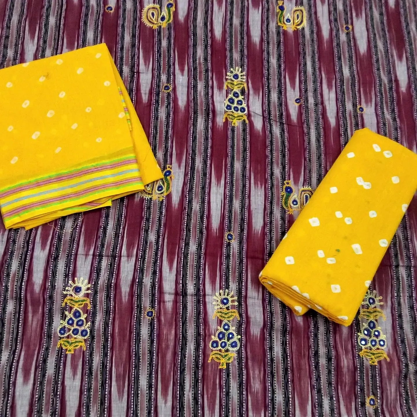 Ikat cotton Dress Material with unique Kutchh Rabari embroidery