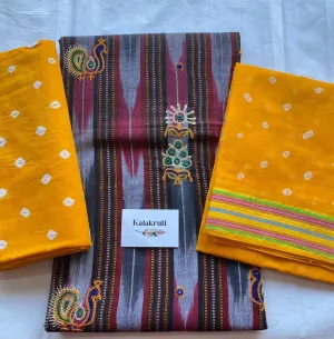 Ikat cotton Dress Material with unique Kutchh Rabari embroidery