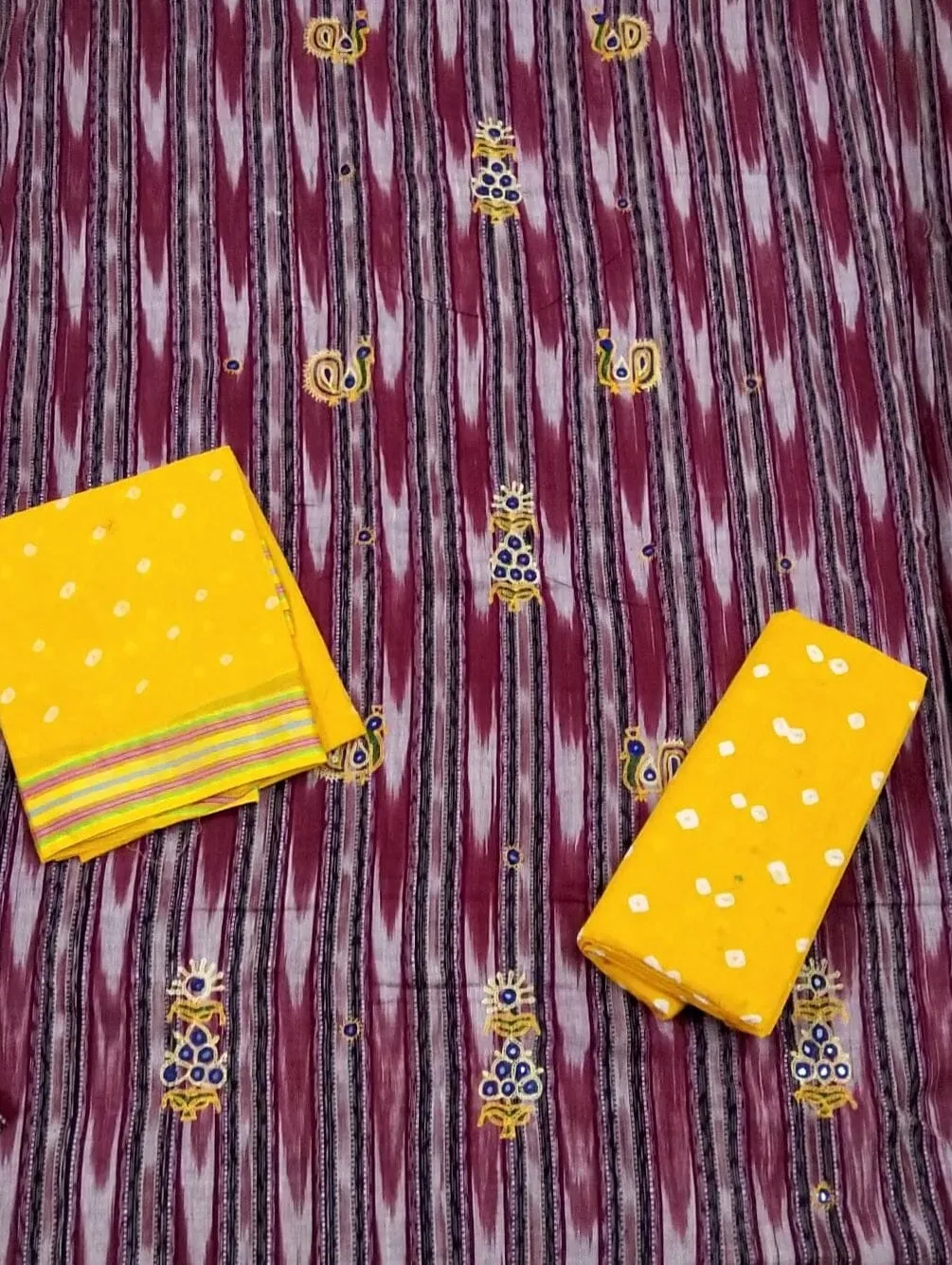 Ikat cotton Dress Material with unique Kutchh Rabari embroidery