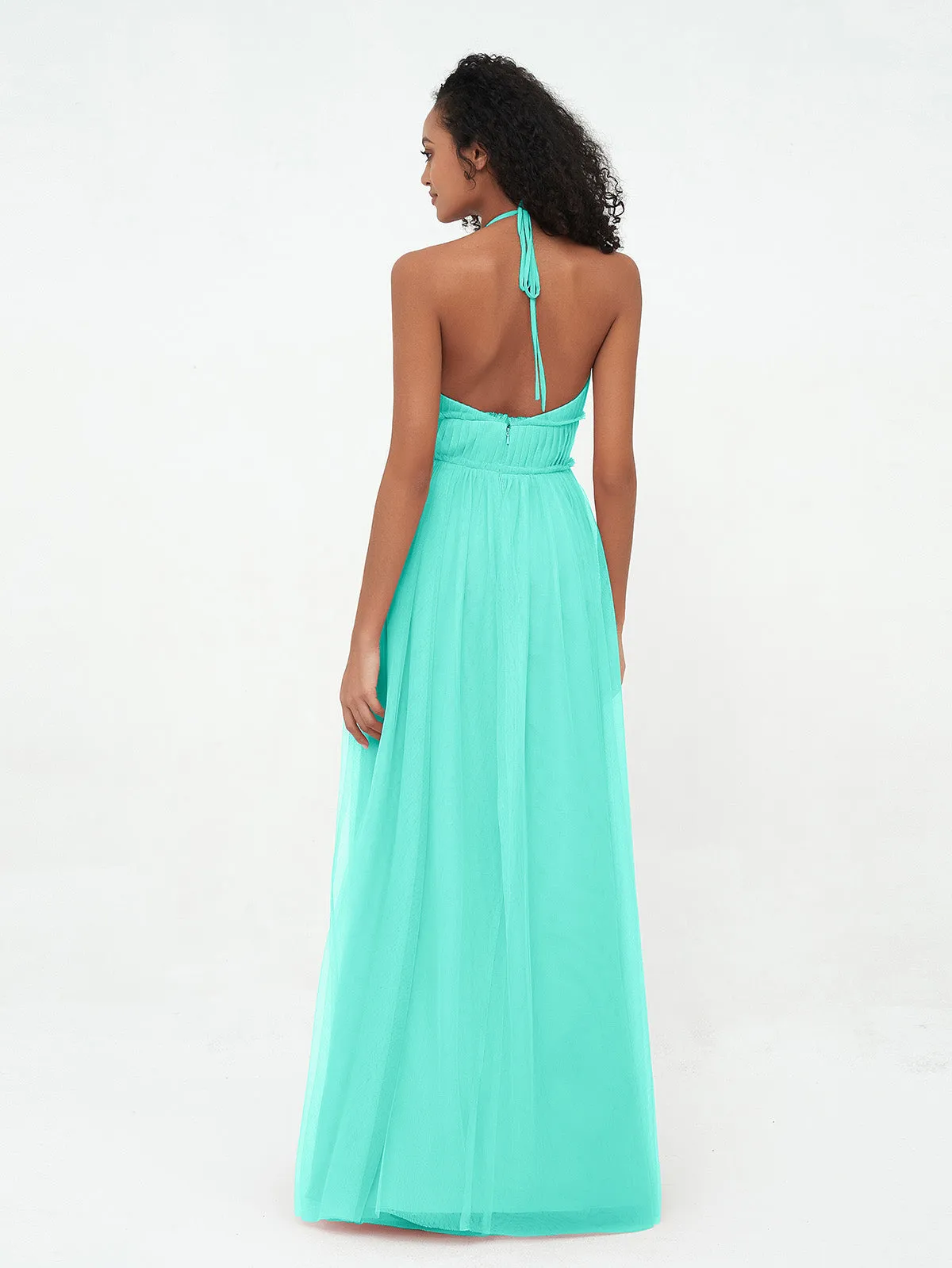 Illusion Halter Tulle Maxi Boho Dresses-Spa