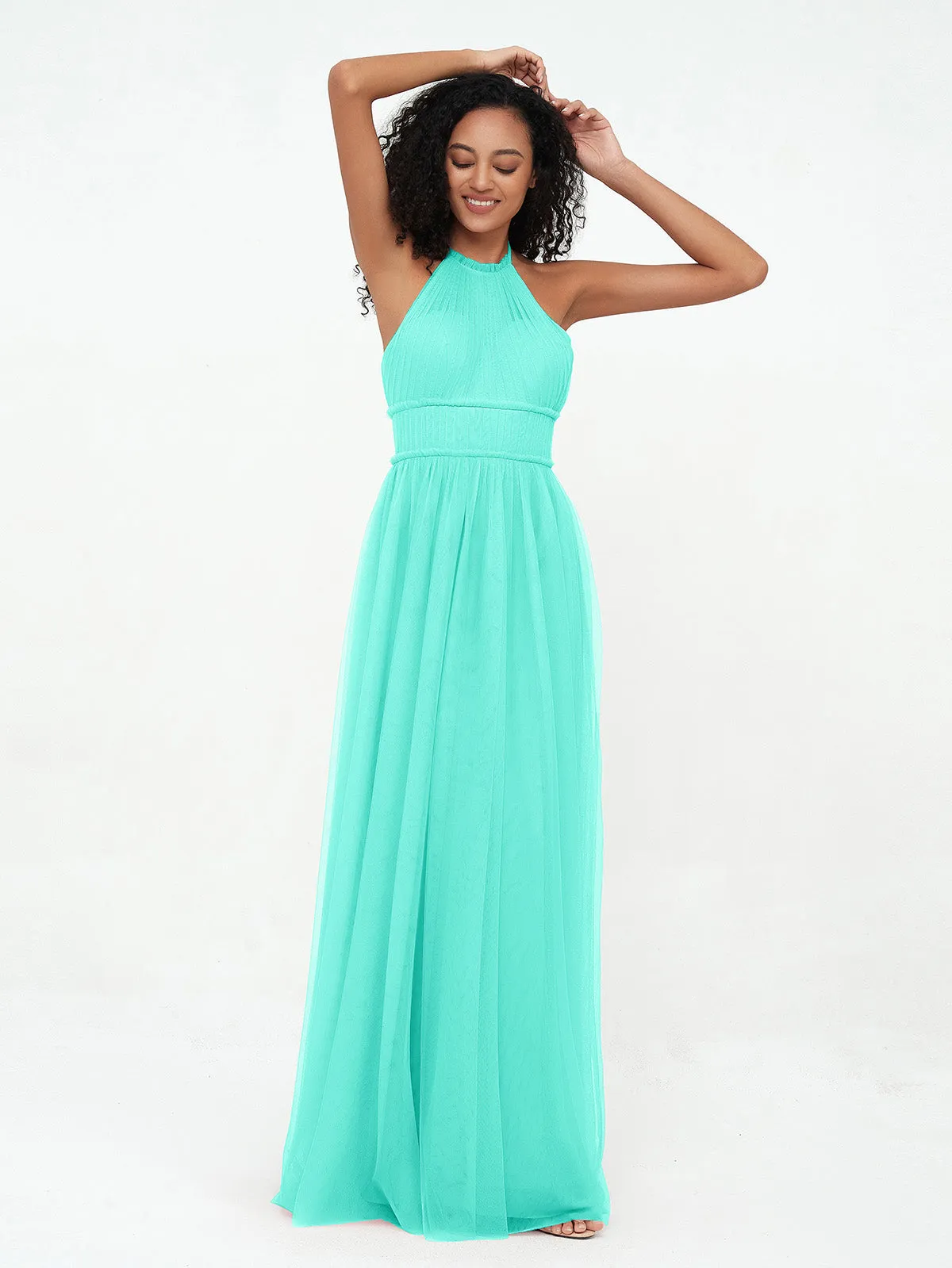 Illusion Halter Tulle Maxi Boho Dresses-Spa