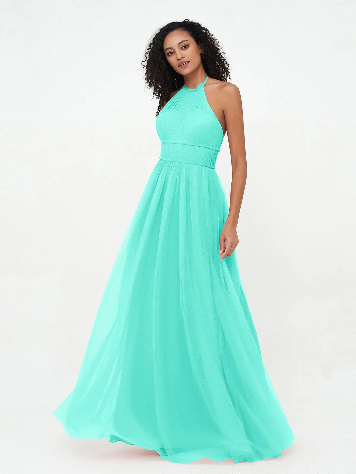 Illusion Halter Tulle Maxi Boho Dresses-Spa