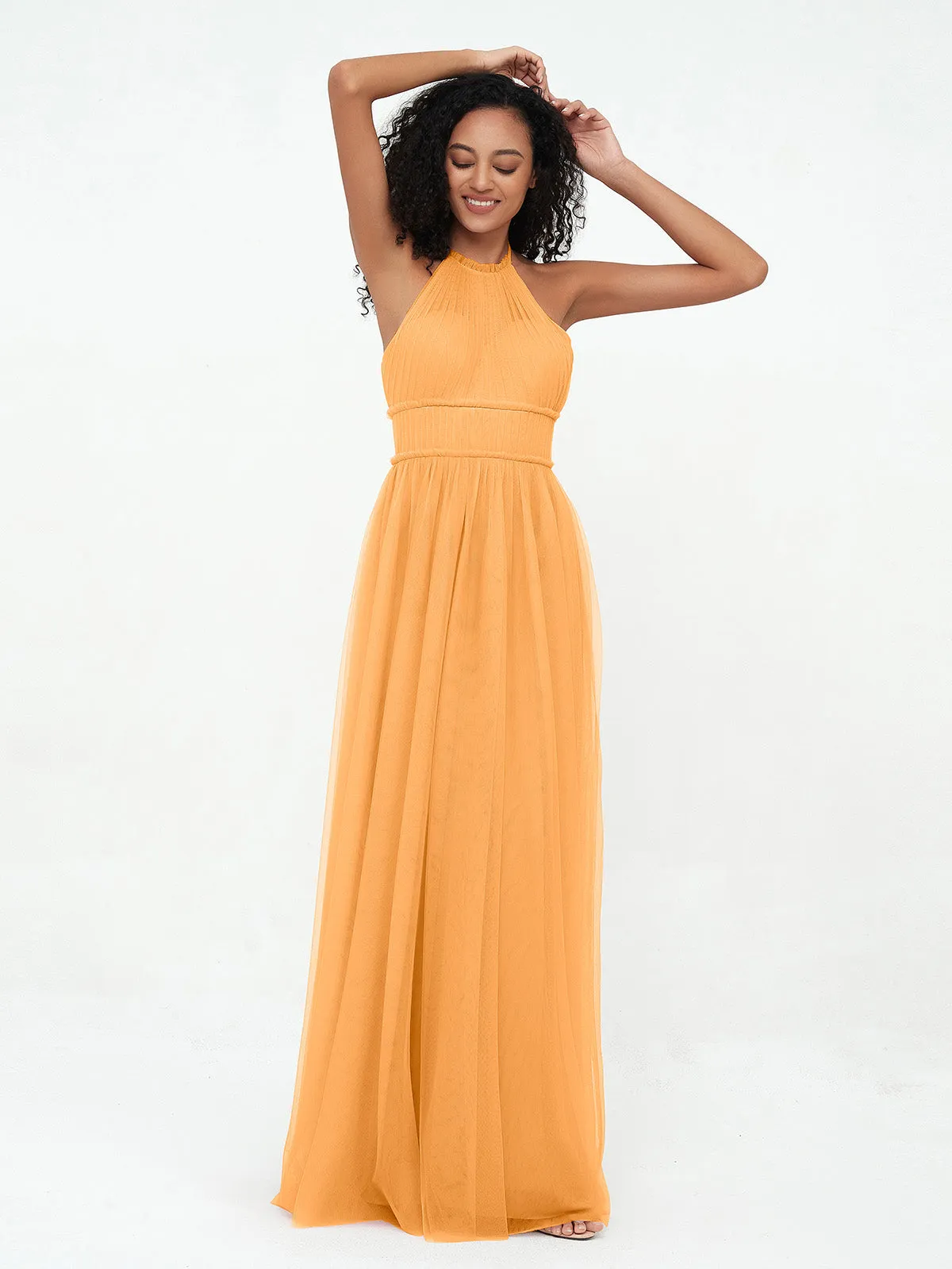 Illusion Halter Tulle Maxi Boho Dresses-Tangerine