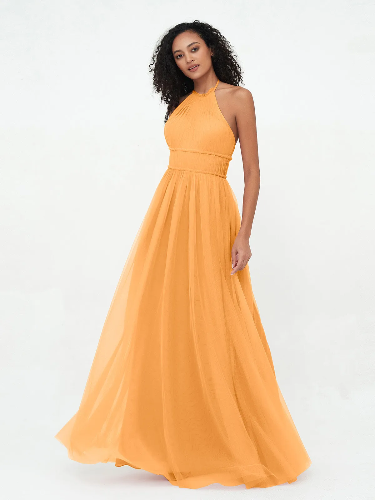Illusion Halter Tulle Maxi Boho Dresses-Tangerine
