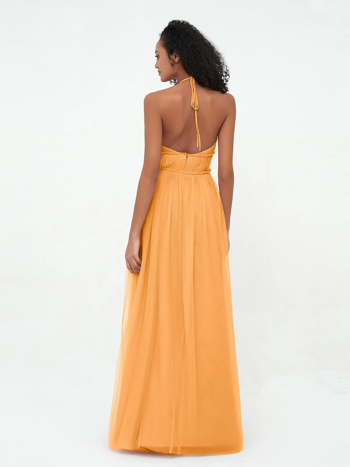 Illusion Halter Tulle Maxi Boho Dresses-Tangerine