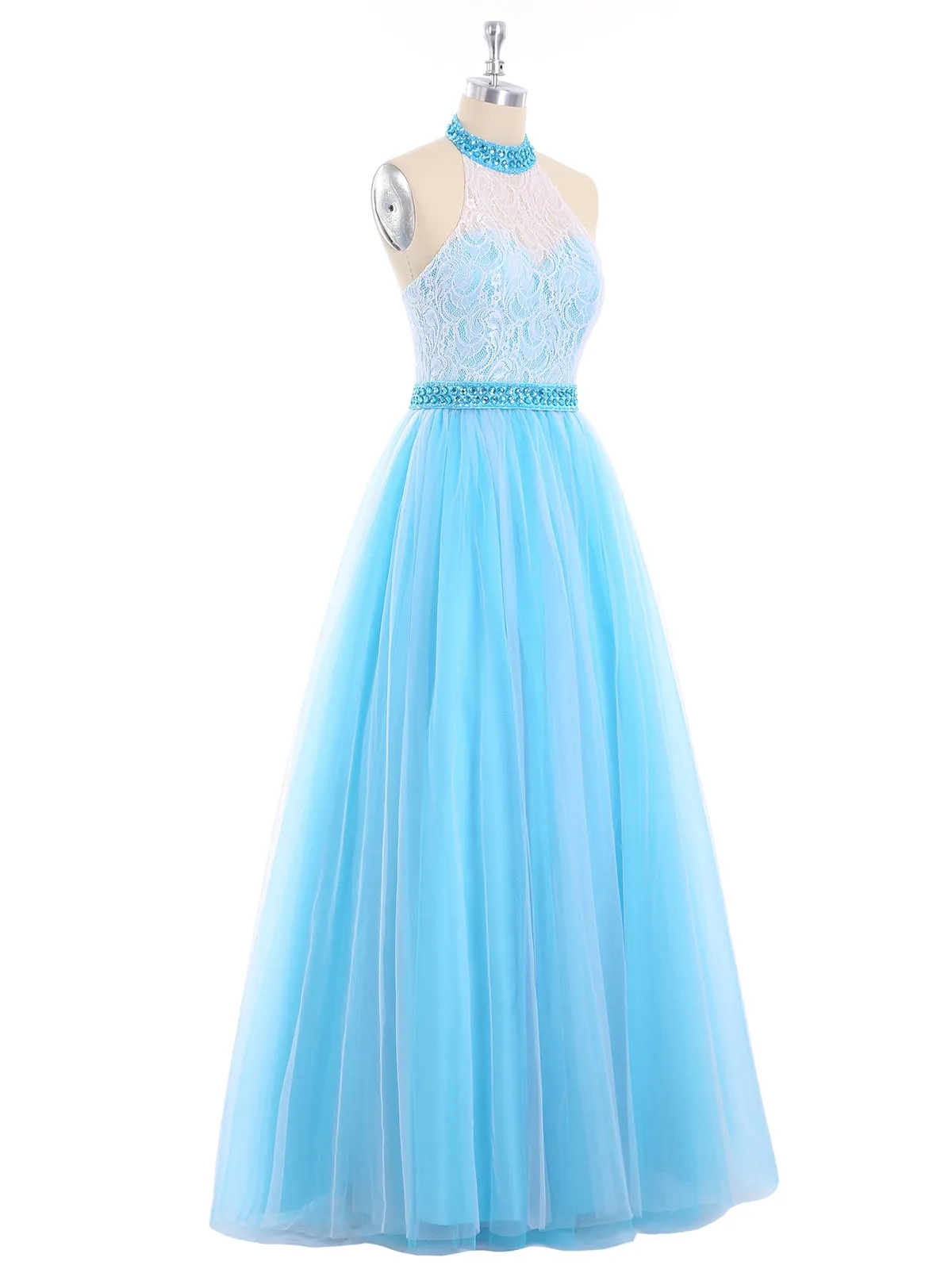 Illusion High Neck Lace and Tulle Dress-Lilac Plus Size