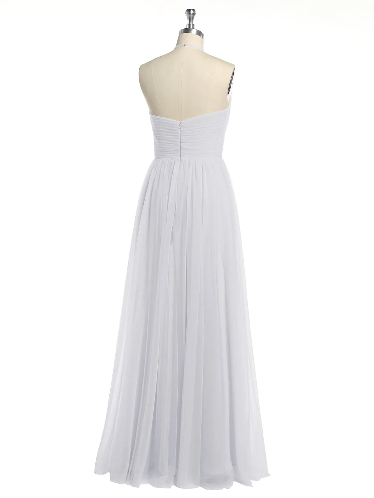 Illusion Neck Corss Waist Tulle Dresses-White