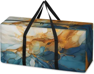 Indigo Blue Marble Extra Large Moving Bags Heavy Duty Storage Bags Abstract Marble Cloth Wrap Around Handles Double Zipper Reusable Convenient Foldable Storage Tote for Travel Camping Space Save